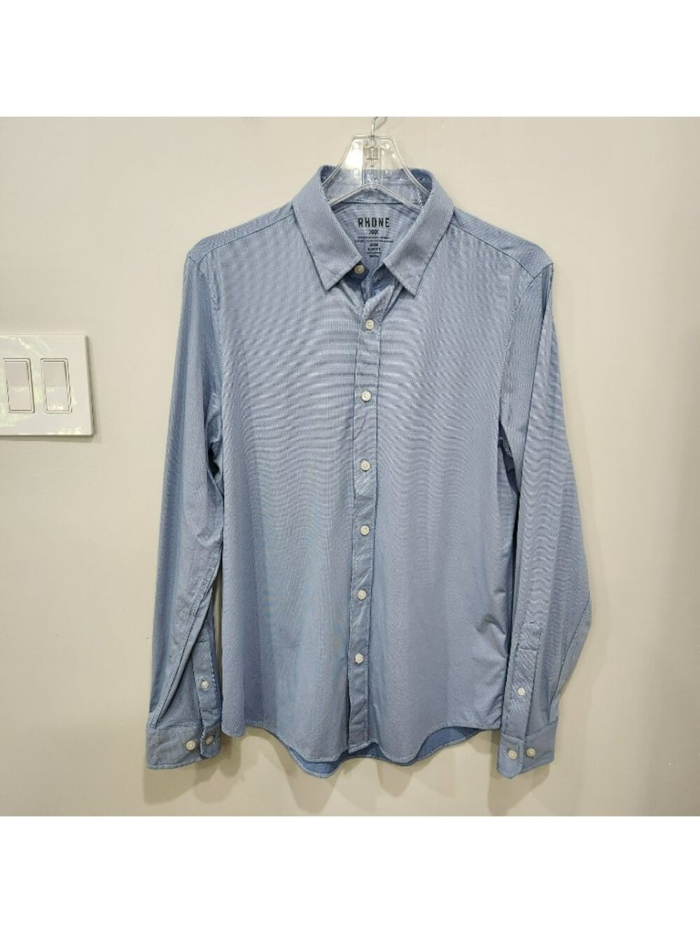 Rhone Commuter Slim Fit Long Sleeve Shirt Mens M Blue Italian Stretch Fabric